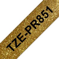 Brother TZE-PR851 label tape, black text on glittery gold background, 24mm width, 8m length.