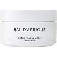 White Byredo Bal d'Afrique Body Cream jar, 200 ml, with black text and minimalist design.