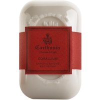 Carthusia Corallium soap, 125g, white bar with red label featuring brand logo and product details.