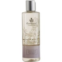Clear bottle of Carthusia Fiori di Capri Shower Gel, silver cap, floral design on label, 250 ml size.