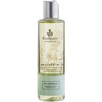 Clear bottle of Carthusia Via Camerelle Shower Gel, 250 ml, with silver cap and light blue label.