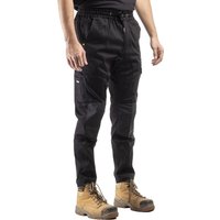 Black Caterpillar Dynamic trousers, size 30, with elastic waistband, cargo pockets, and tapered legs.