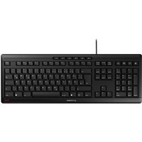 Black CHERRY STREAM USB QWERTY keyboard with Portuguese layout, slim design, and grey accents.
