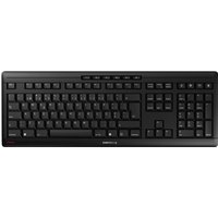 Black CHERRY STREAM WIRELESS keyboard with RF Wireless QWERTY layout, featuring Portuguese keys and media controls.