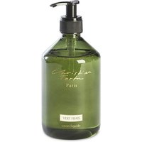 Green Christian Tortu Vert Frais hand wash bottle with black pump dispenser and elegant white text.