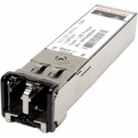Cisco 10GBASE-ER SFP+ transceiver module, rectangular silver casing with connector ports and labeled top surface.