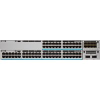 Cisco Catalyst C9300-48S-E network switch, grey, 48 ports, dual power supply slots, rack-mountable design.