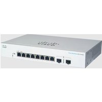 Cisco CBS220-8T-E-2G white 1U managed switch with 8 Ethernet ports and 2 uplink ports, compact and rectangular design.