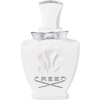 White Creed Love in White perfume bottle with embossed logo and silver bow, 75 ml, floral fragrance for women.