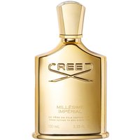 Gold bottle of Creed Millesime Imperial Eau de Parfum, 100 ml, with embossed logo and unisex amber oriental scent label.