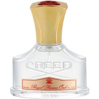 Clear glass bottle of Creed Royal Princess Oud perfume with gold cap and red label, 30 ml size.