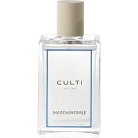 Clear rectangular bottle of Culti Mareminerale marine room spray with beige cap and minimalist label design.