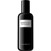 Black bottle of David Mallett Shampoo N3, 250 ml, with white label and black cap, for dry, dyed, and bleached hair.