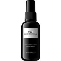 Black David Mallett spray bottle, 50 ml, with white label and black cap, labeled "Fresh Eau de Concombre."