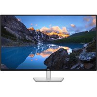 Dell 42.5-inch IPS monitor with thin bezels, displaying a scenic mountain lake landscape.