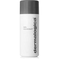 White Dermalogica exfoliating face powder bottle with gray cap and bold vertical logo.
