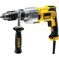 Yellow and black DeWalt dry diamond drill with side handle, 2-speed settings, and 1300W motor.