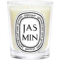 Diptyque Jasmin candle in clear glass with black text and oval label, 190g floral scent.