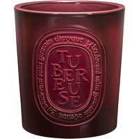 Dark red Diptyque Tubereuse candle, 1500 g, with embossed oval label and floral scent.