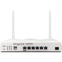 White Draytek Vigor 2866AX router with dual antennas, six Ethernet ports, USB port, and LED indicators on front panel.