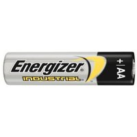 Energizer Industrial AA alkaline battery, silver with black top, yellow and black branding.