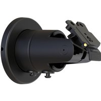Black SpacePole POS mount with adjustable arm and circular base, designed for secure payment terminal attachment.