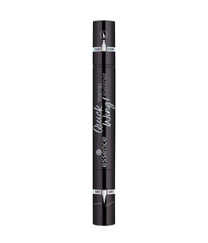 Black dual-ended eyeliner pen featuring a quick wing stamp, with a sleek design and white lettering, labeled "Essence Quick Wing Eyeliner" in a 3.5 ml size.
