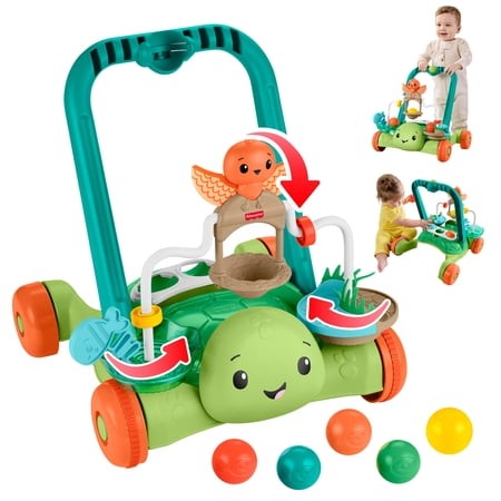 Fisher Price Toys Fisher-Price Moves with You Turtle Walker Baby & Toddler Activity Push Toy 5 Balls