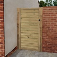 Wooden side garden gate with horizontal tongue and groove panels, pressure treated, fits 3' x 6' opening.