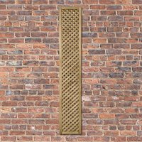 Wooden Wisley Diamond Lattice Trellis Panel, 5'11" x 1', with diagonal crisscross pattern against a brick wall.