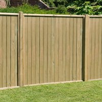 Forest 6' x 6' pressure treated vertical tongue and groove fence panel, natural wood finish, sturdy construction.