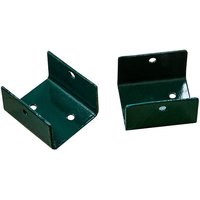 Green metal U brackets with two holes, part of a set of four by Forest Garden.