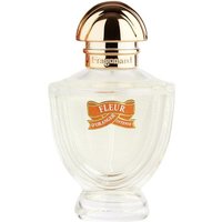 Clear glass bottle of Fragonard Fleur d'Oranger Intense perfume with gold cap and orange label, 50 ml size.