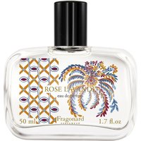 Fragonard Rose Lavande Eau de Parfum 50 ml, clear bottle with floral design and black cap.