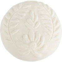 Round white soap with embossed floral design, Fragonard Rose Lavande, 150 g cleansing hand soap.