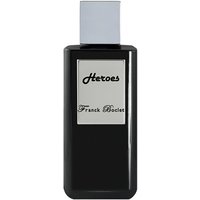 Black rectangular bottle of Franck Boclet Heroes Parfum, silver label with black text, silver cap.