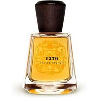 Frapin 1270 Eau de Parfum 100 ml bottle with amber liquid, wooden cap, and ornate label design.
