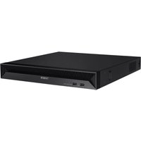 Black HANWHA Network X Series 8CH 12MP recorder with front panel buttons and sleek design.
