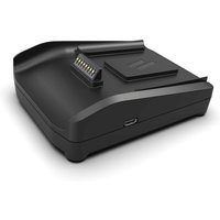 Black Havis mobile device charger for POS terminal with USB port and angled docking connector.