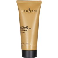 Gold tube of Hobe Pergh Antiage Hand Cream, 75 ml, with black cap and elegant font.