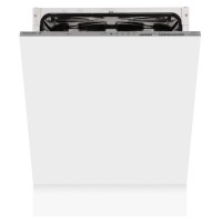 Built-in white dishwasher with a sleek, minimal design, featuring a stainless steel control panel and multiple slots for easy installation.