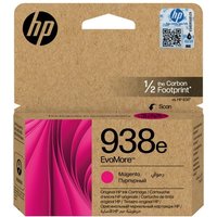 HP magenta printhead cartridge 938E in eco-friendly brown packaging with pink swirl design.