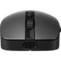Black HP 710 Rechargeable Silent Mouse with USB-C port, textured scroll wheel, and sleek ergonomic design.