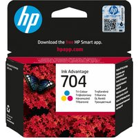 HP 704 color printhead cartridge box with butterfly design, HP logo, and QR code, for DeskJet printers.