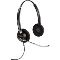Black HP Poly EncorePro 520V binaural headset with VoiceTube, cushioned ear pads, and Quick Disconnect cable.