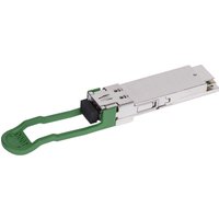 HPE Aruba Networking 100G QSFP28 transceiver with silver casing and green pull tab, designed for 2km SMF connections.