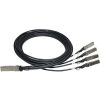Black HPE InfiniBand/fibre optic cable, 5m, with QSFP+ connector and four SFP+ connectors, aluminum casing.