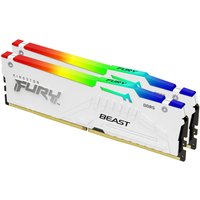 White Kingston FURY Beast DDR5 RAM kit, 64GB, 6000MT/s, with RGB lighting and sleek heat spreaders.