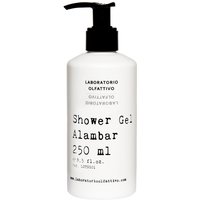 White bottle of Laboratorio Olfattivo Alambar Shower Gel 250 ml with black pump and bold black text.