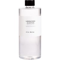 Clear 500 ml bottle of Laboratorio Olfattivo Alta Marea diffuser refill with black cap and white label.